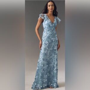 Mac Duggal Blue Floral Maxi Dress